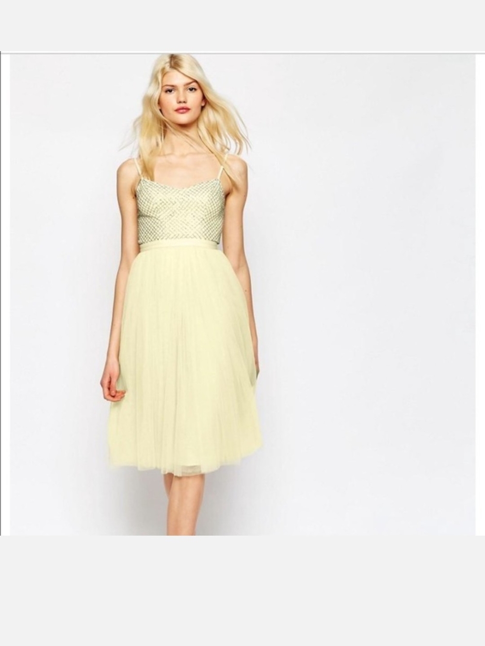 BHLDN Needle & Thread Pale Yellow Coppelia Tulle Midi Dress